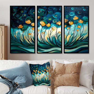 «Green and Yellow Herbs Chive Symphony III», ensemble d'art mural herbes florales