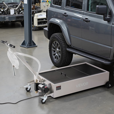 Bac à huile surbaissé, capacité de 20 gallons, bac à huile roulant avec pompe électrique, tuyau de 7,2 pi et poignée pliante en T, étanche et résistant à la corrosion, convient aux voitures, VUS, camions, VTT, blanc