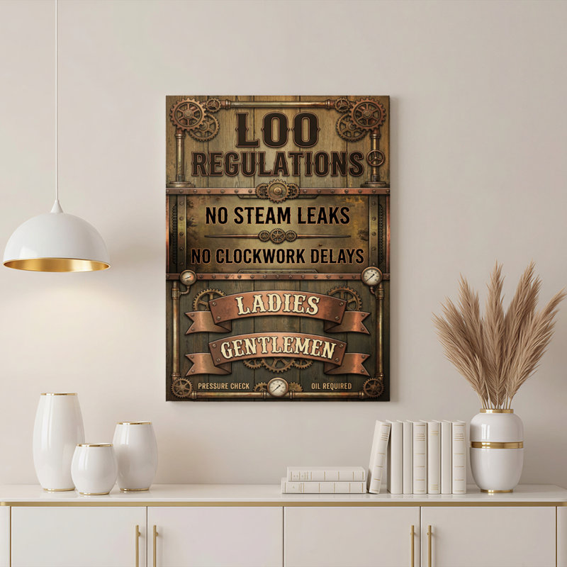 Ensemble de 1 tableau mural sur toile Steampunk Gear Loo Règlements, H 30 po x l 20 po