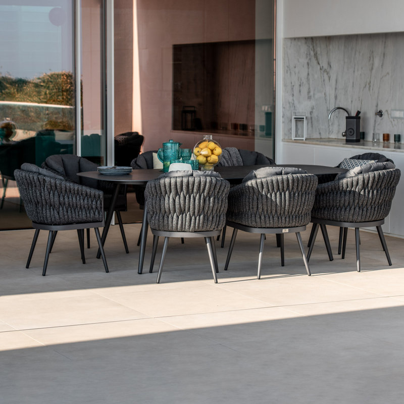 Priya 8 Seat Ceramic Oval Dining Set in Charcoal