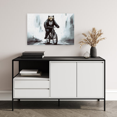 «Beared Cycling», reproduction d'art mural de la ville de l'ours contemporain abstrait