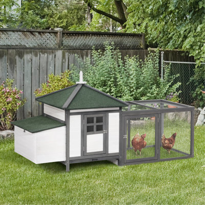Poulailler en bois 77 po avec nichoir, mignon poulailler d'extérieur avec plateau amovible, rampe, pour jardin, gris