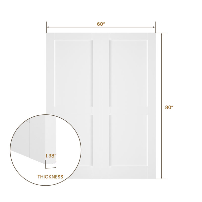 80" Primed 2-Paneled Double Solid Manufactured Wood Slab Door Without Frame and Hardware Kit, 60" x 80"