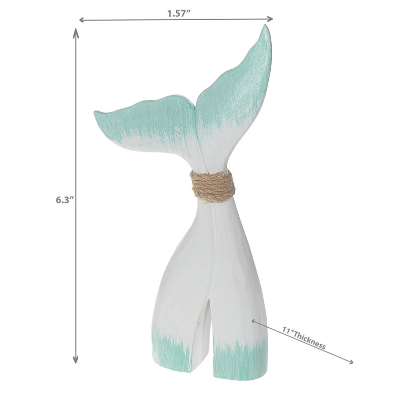 Décorateur de queue de baleine en bois blanc, H 6 po x l 4 po x P 2 po