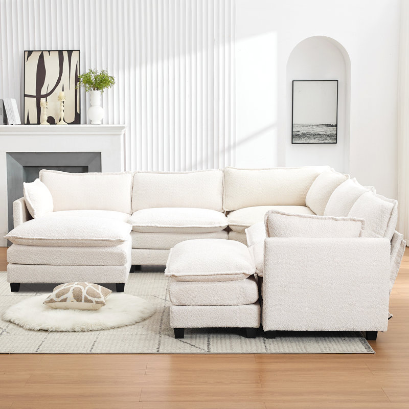 Canapé modulaire en U 113,2 po Beige, Tissu beige
