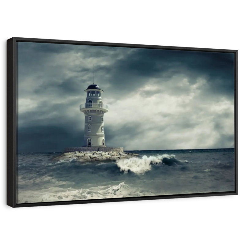 Lighthouse Under Storm Clouds, Floating Frame Black, 31" X 21"