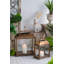 Solid Wood and Glass Lantern with Gold Metal Dome (Set of 2)