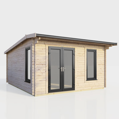Powersheds 14 x 14ft Apex Log Cabin, Doors to the Left - 44mm