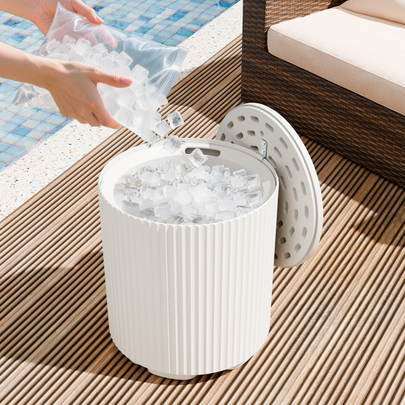  Cooler Side Table, 2 in 1 Cooler Patio Bar Table with Storage, Portable Ice Bucket for Outdoor Parties, Beach & Picnics,White