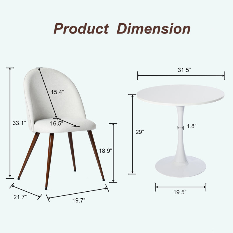 Ensemble de table de salle à manger moderne 3 pièces Kasparas avec table ronde et chaises rembourrées pour la cuisine, la salle à manger ou les espaces de réception