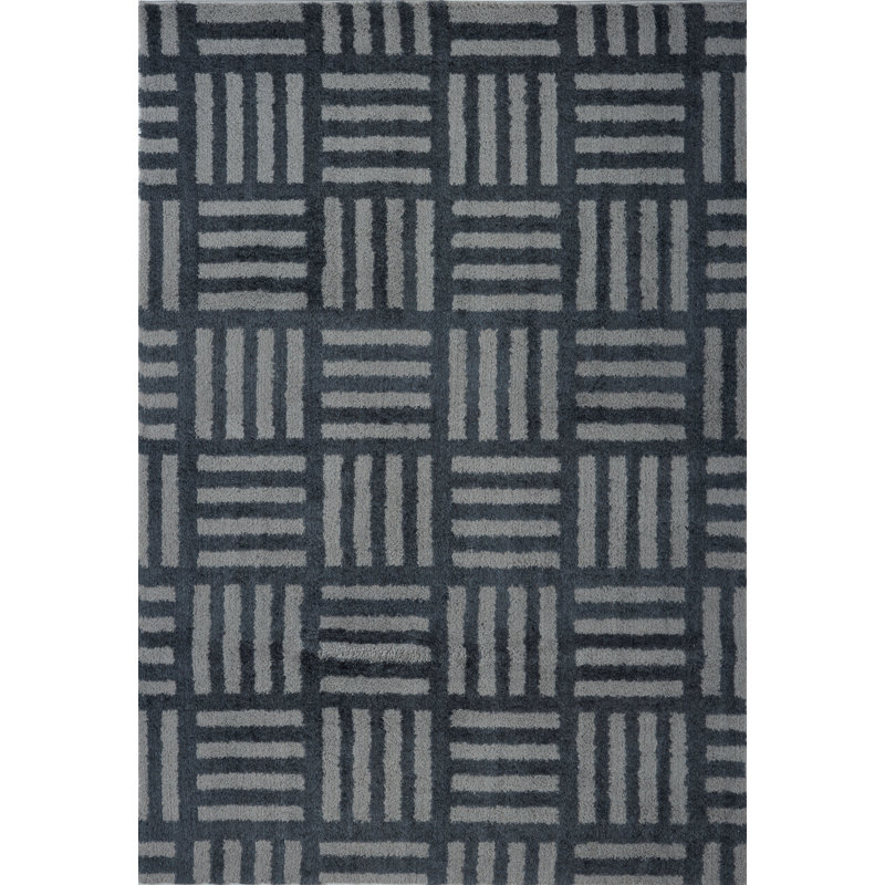 Gris abstrait/tapis décoratif noir Ramey, Rectangle 7 pi 8 po x 10 pi 5 po
