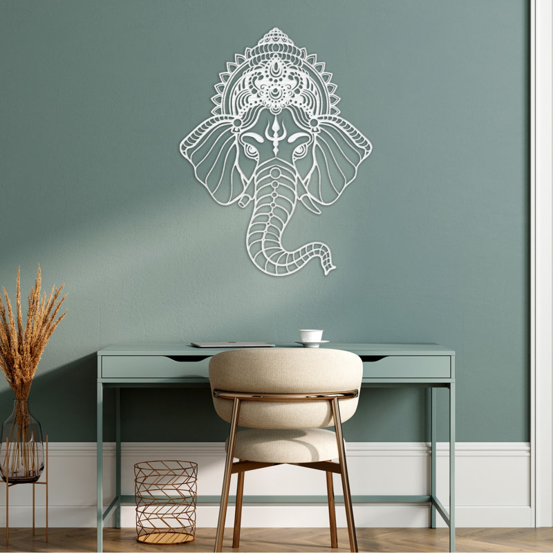 Décoration murale Ganesha et Trishul Trident - ACM noir (46 po x 35,49 po), H 32 po x l 24,7 po x P 0,25 po, Noir