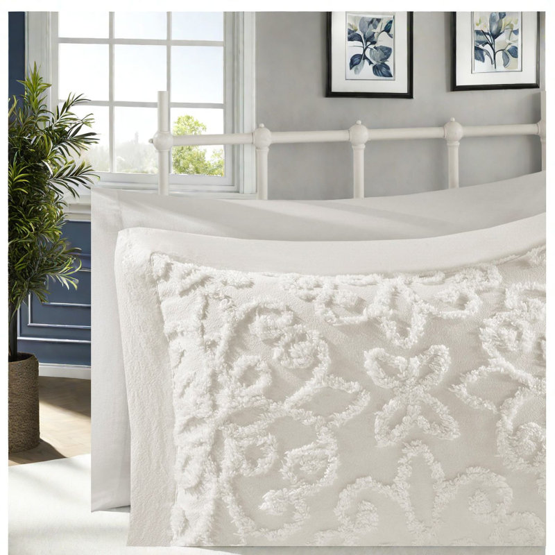 Ensemble de literie 3 pièces en chenille de coton, style campagnard surdimensionné, double / grand