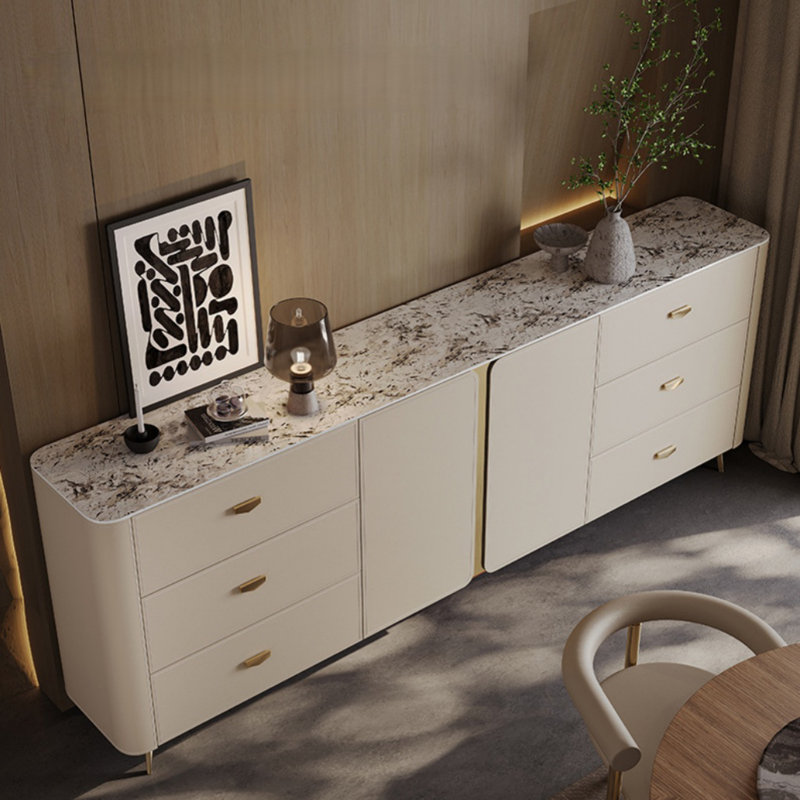 Italian Minimalist Luxury Sideboard, Off-White, 35.43" H x 78.74" W x 13.78" D