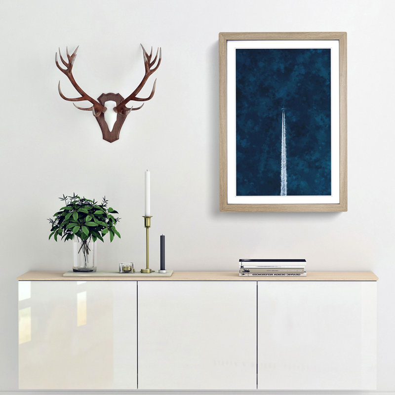 Contrails from the Airplane - Picture Frame Painting Print, 87cm H x 62cm W x 2cm D, Oak Framed