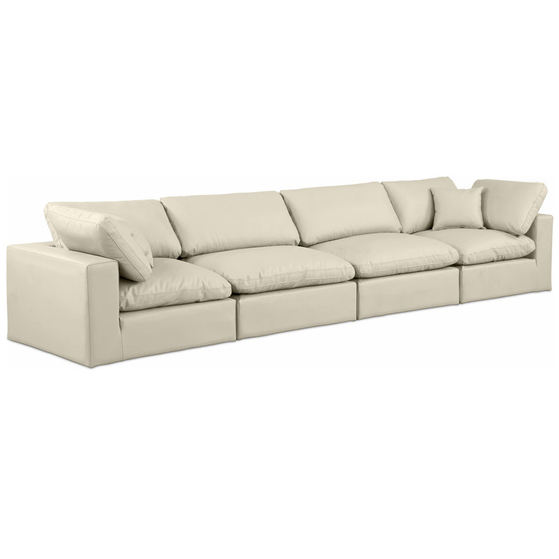 Husnida Upholstered 158'' Sofa, Cream Vegan Leather