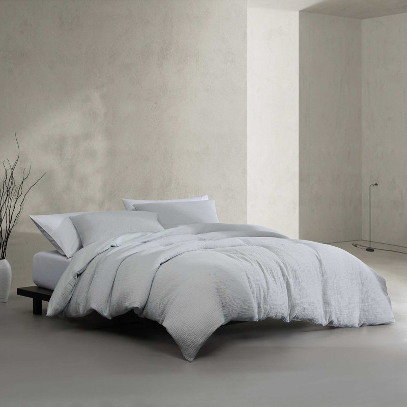 Ensemble de housse de couette Calvin Klein, Housse de couette pour grand lit et 2 taies décor, Bleu clair