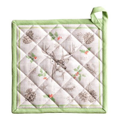 Maison d' Hermine Pot Holders 100% Cotton Heat Resistant Potholders 8" x 8" Hot Pads with Loop for Thanksgiving Christmas Decorations BBQ Cooking Baking Handling Hot Pans (Pack of 1, Christmas Dew)