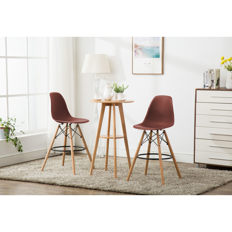 Azanae 27.6" Bar Stool with Wooden Legs, Brown