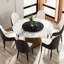 Table de salle à manger en marbre 60,44 po, base en métal, table tournante en pierre artificielle noire 31,5 po, blanc et noir, 6 à 8 sièges, pas de déformation avec table rotative rétro à haute température et design moderne-1975235859