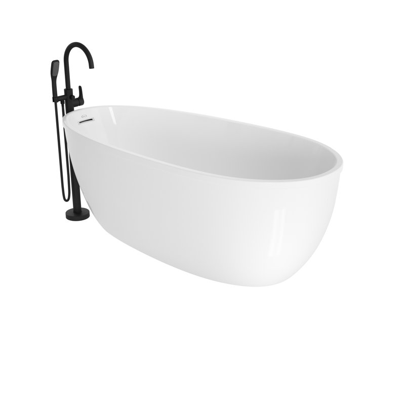 Signature® 59" x 30" Acrylic Freestanding Soaking Bath with Round Tub Filler, Matte Black