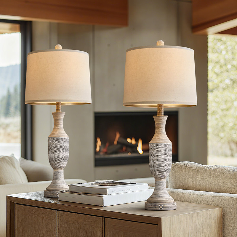 27.5"vintage resin table lamp with touch control and USB charging,suitable for office and home use