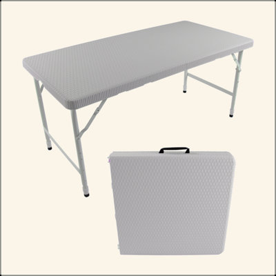 4Ft Rattan Folding Table For Indoor&Outdoor, Portable Foldable Table Rattan Plaited