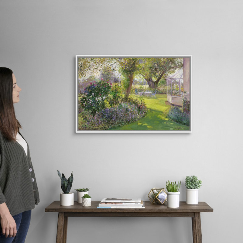 «Tea Under the Great Oak» par Timothy Easton, reproduction d'art sur toile, Cadre flottant blanc