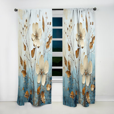 Leaf And Flower Charm In Winter I - Leaves Curtain - Room Darkening Floral Curtain - 1 Panels