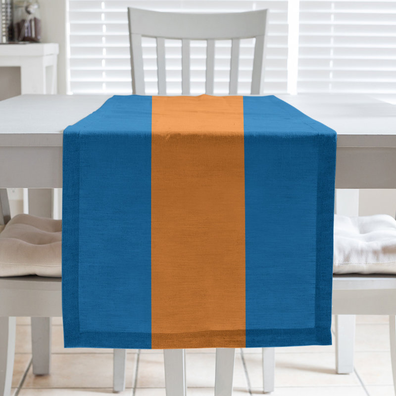 Chemin de table basket New York, L 90 po x l 16 po, Bleu / orange / bleu, Sergé de coton