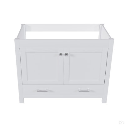 Meuble-lavabo 42 po sans lavabo, armoire de salle de bain multifonctionnelle avec portes et tiroir, cadre solide et panneau de fibres à densité moyenne (base seulement)