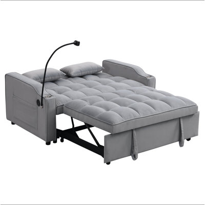 Modern Velvet Loveseat Futon Sofa Couch W/Pullout Bed,Small Love Seat Lounge Sofa With Adjustable Reclining Backrest,Toss Pillows, Pockets,Furniture F