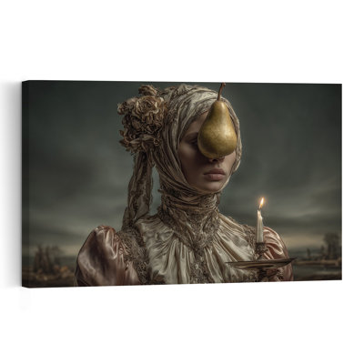 Mysterious Pear Candle Classic Dramatic Elegant Fruit Portrait Wall Art Print