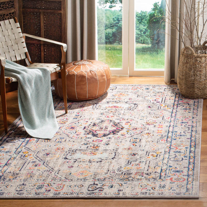 Felty Oriental Gray/Blue/Orange Area Rug, Rectangle 5'3" x 7'6"