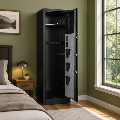 55.2"H Large Digital Gun Cabinet for 8‑10 Guns, Fingerprint Password Lock, 3 Pistol Pockets & Adjustable Racks for Quick‑Access Rifle Handgun Storage