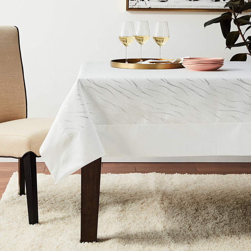 Tablecloth, 70" L x 70" W, White/Silver