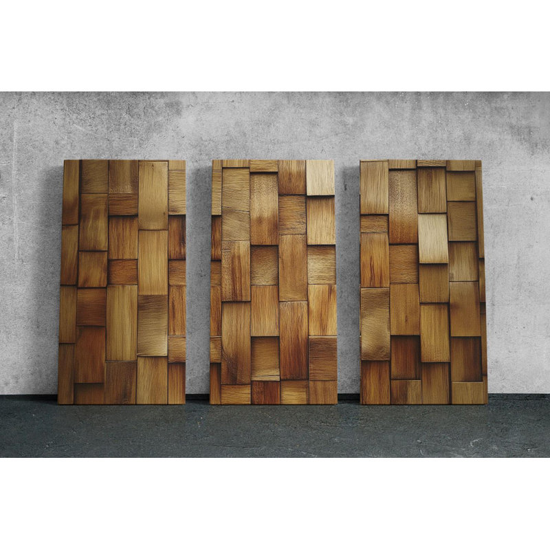 Triptych Canvas Wall Art – Wood Mosaic Triptych Wall Art Set, 20" H x 30" W