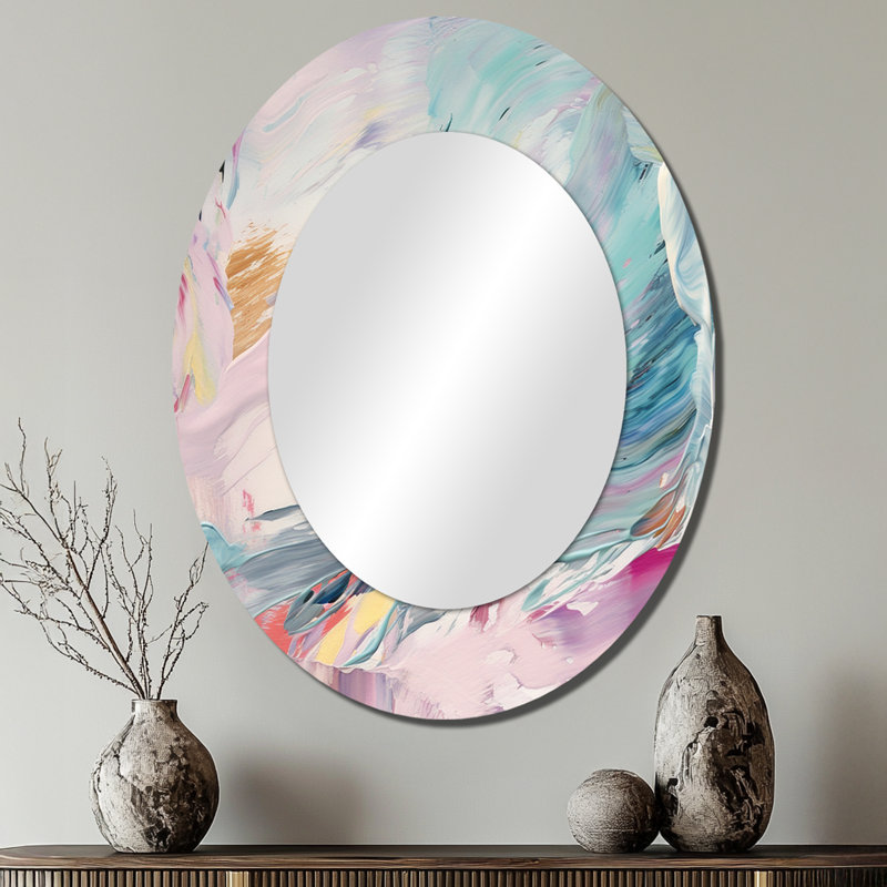 Miroirs printaniers au printemps pastel - Grand miroir mural ovale sur métal, 40 po x 30 po