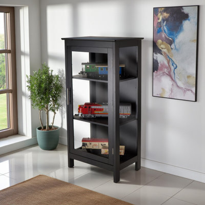 Wood Finn Display Cabinet, Glass Door, Black