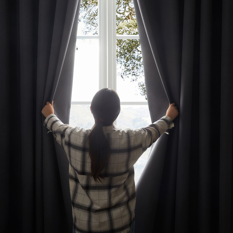 Linen Blend Blackout Curtain Panel Pair, Charcoal, 168cm Width x 183cm Drop
