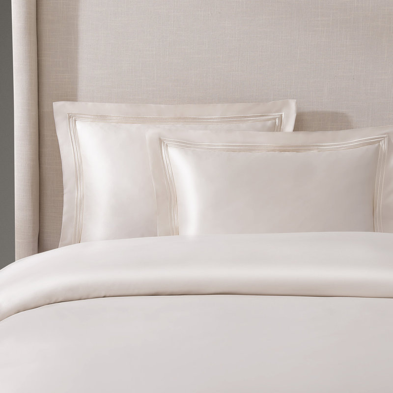 Triple Luxe Sateen Duvet Cover Set , Cream, Queen Duvet Cover + 2 Standard Shams