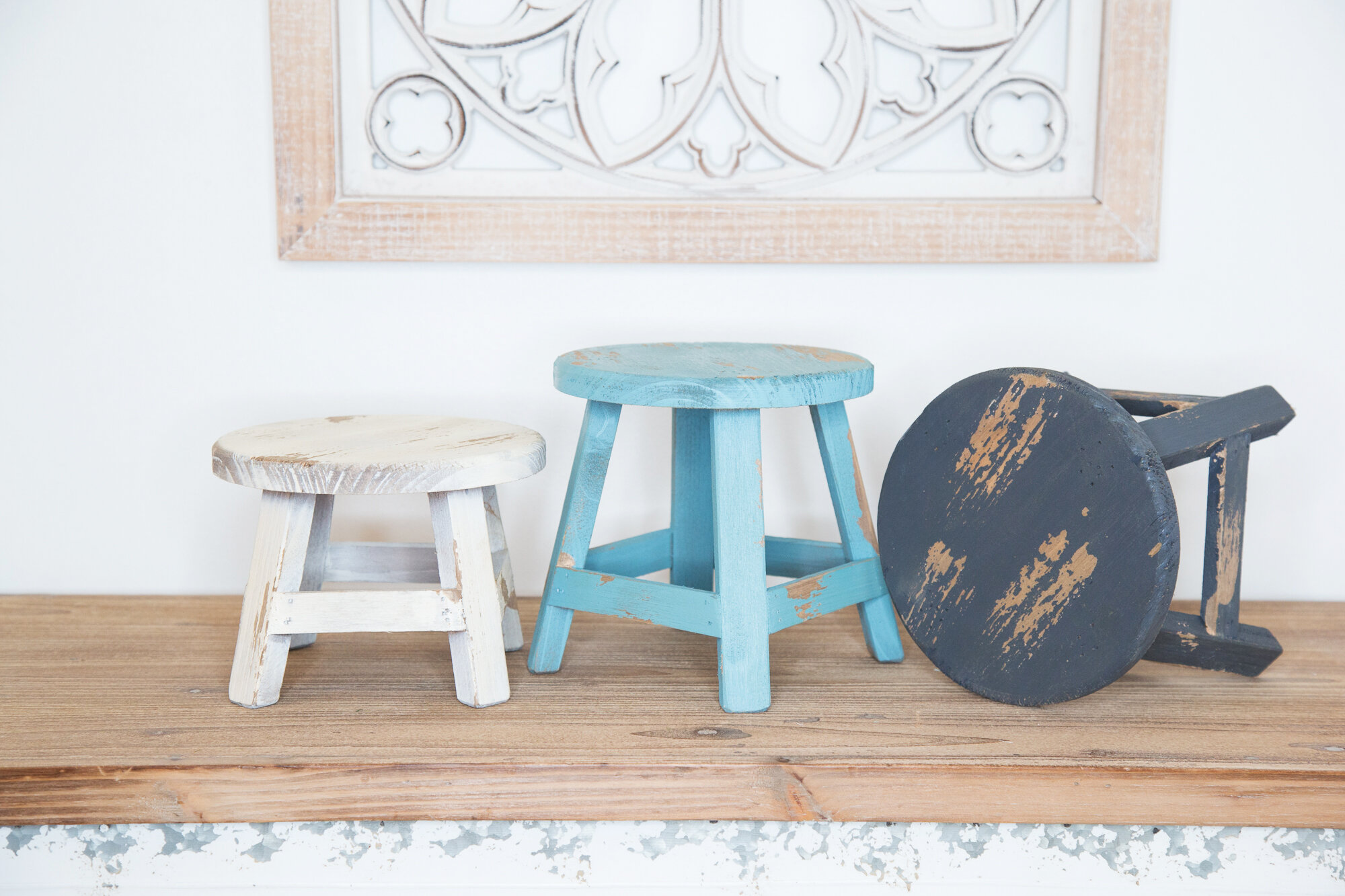 Small Green Painted Wooden Stool