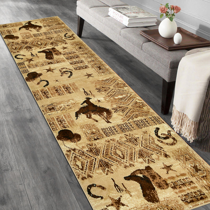 Tapis en polypropylène brun / crème Genieve, Tapis de couloir de 2 pi x 7 pi