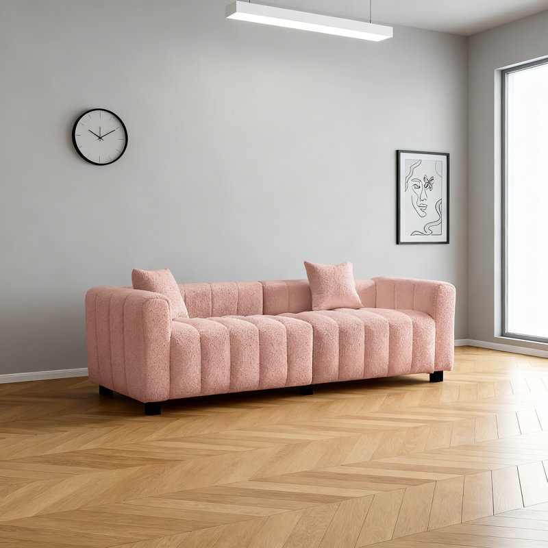 Canapé 87,4 po en velours 3 places de qualité supérieure, causeuse rembourrée moderne avec pieds en métal et 2 coussins, Rose