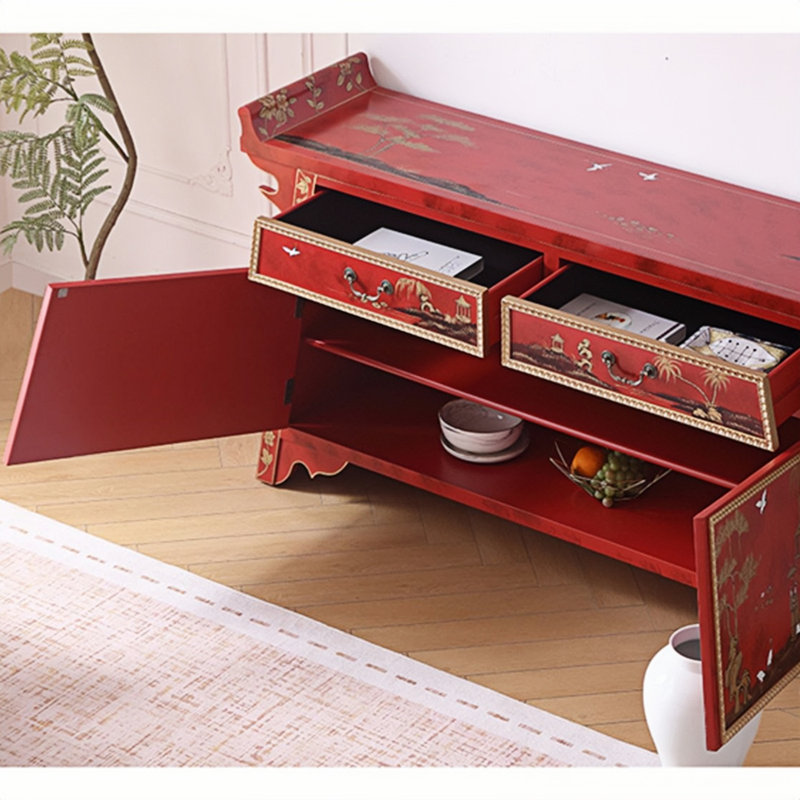 Buffet décoratif rouge rétro peint à la main