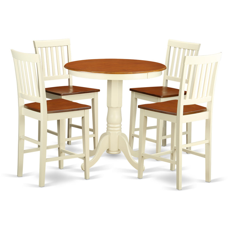 L'ensemble de salle à manger 5 pièces à hauteur de comptoir comprend une table ronde avec piédestal et 4 chaises de cuisine, babeurre et cerise