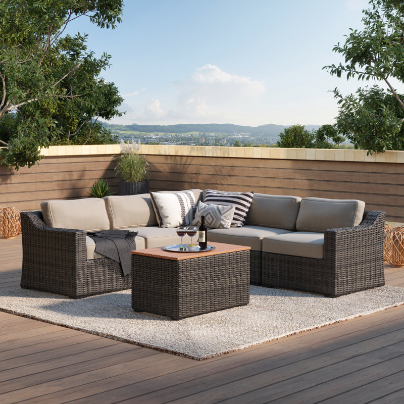 Ensemble de conversation modulaire en rotin 6 pièces avec coussins