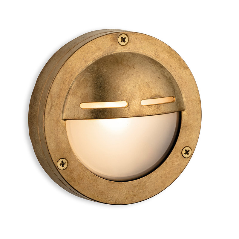 Brass 14cm H Frosted Glass Outdoor Bulkhead Light