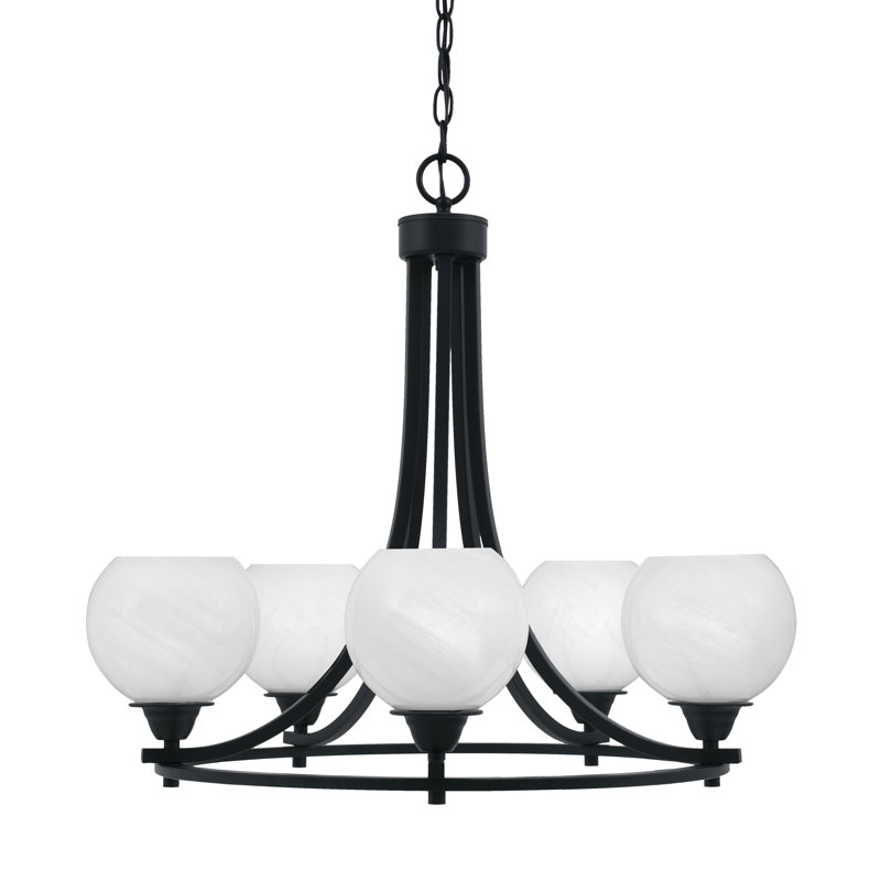 Paramount 5 Light Uplight Chandelier, White, Matte Black