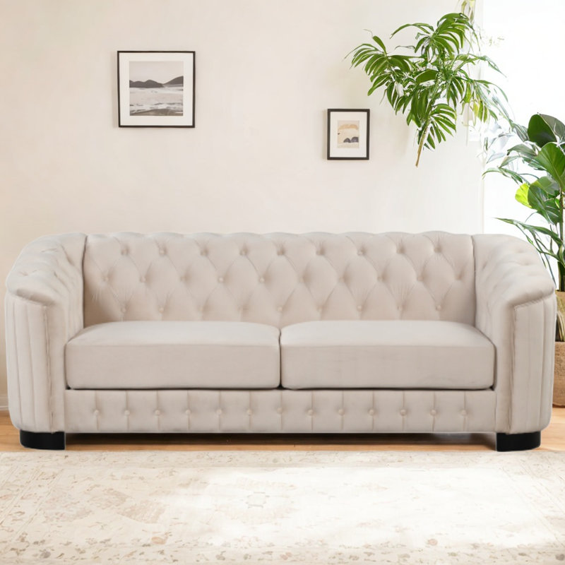 Vici 82" Upholstered 3 Seater Sofa, Beige Velvet